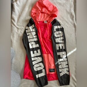 PINK Victoria's Secret windbreaker pullover in Coral, bright Pink and Black